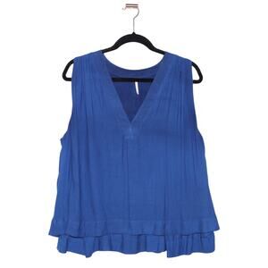 Free People Blue Flowy Tank Top V-neck Size Medium